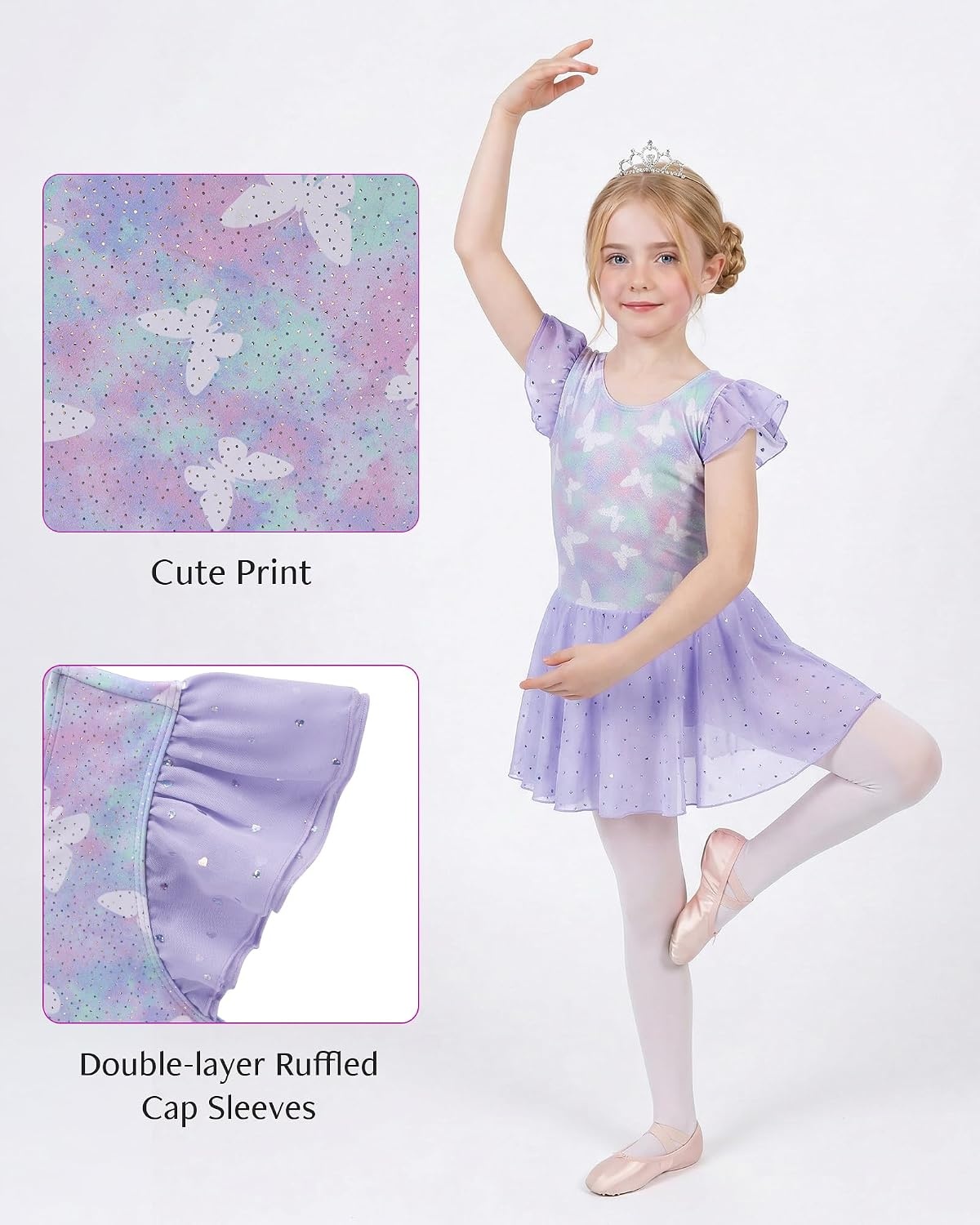 Stelle Ballet Leotards for Girls Toddler Dance Leotard Gymnastic Outfits | Sparkle Flutter Sleeve Ballet Dresses, Butterfly Star Print, Ballerina Costumes for Dance, Performance, Party & Dress Up(Magic Flutter)