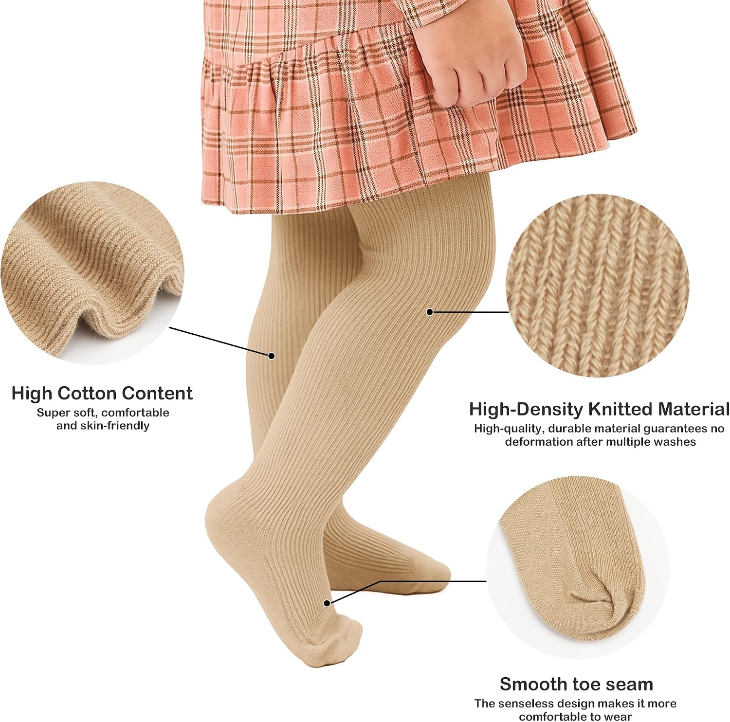 Stelle Toddler Girls Tights Baby Cable Knit Stockings Thick Cotton Legging(1-khaki)