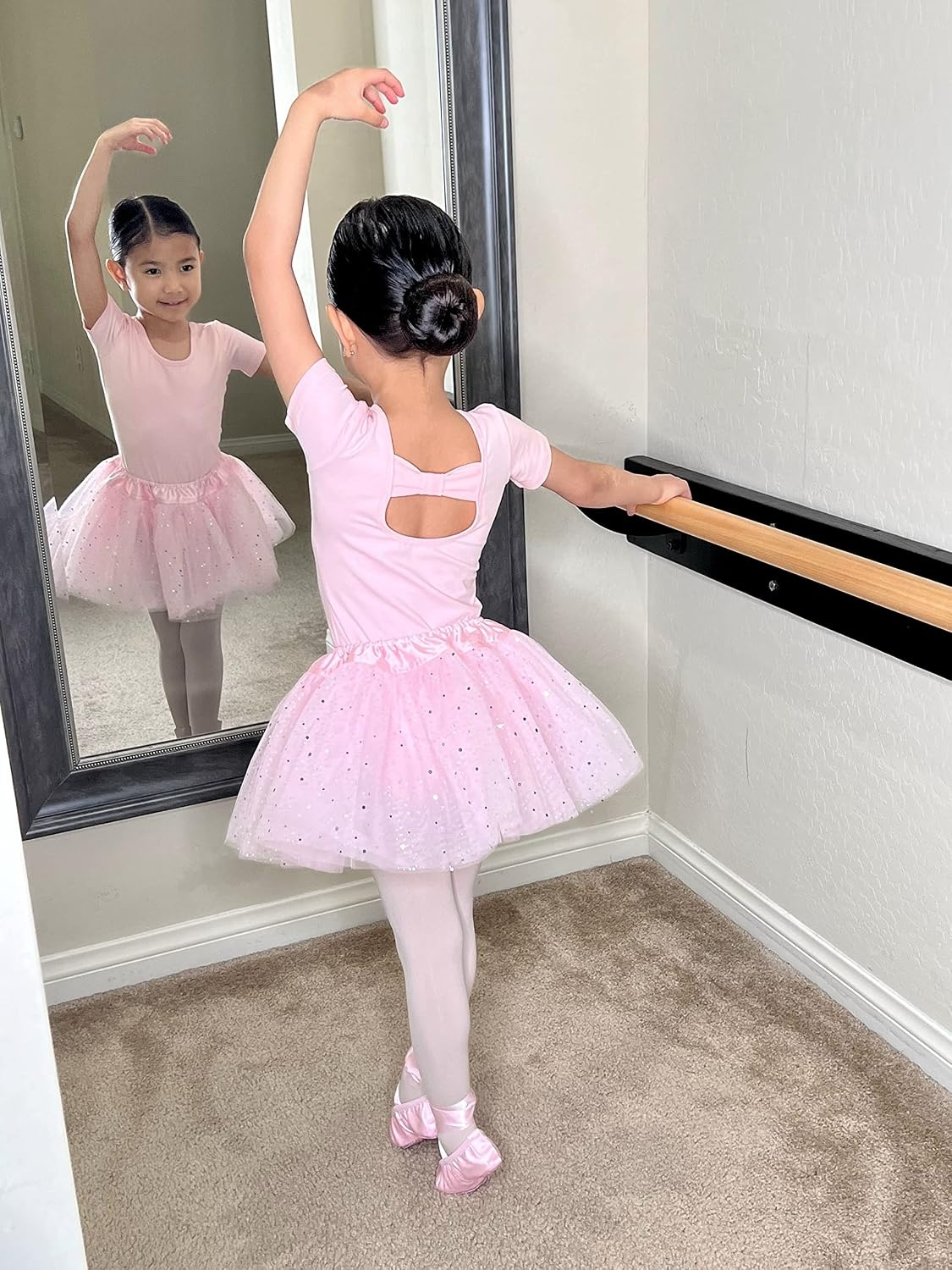 Stelle Leotard for Girls Black Ballet Dance Leotard Gymnastics Outfits with Bow Back (Toddler/Little/Big Kids)(1-ballet Pink)