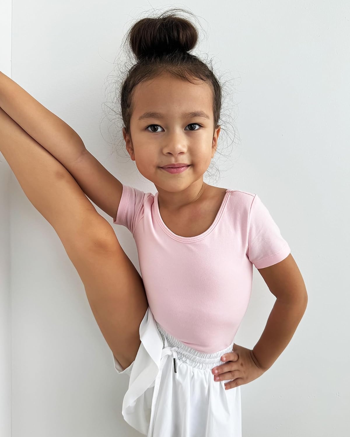 Stelle Leotard for Girls Black Ballet Dance Leotard Gymnastics Outfits with Bow Back (Toddler/Little/Big Kids)(1-ballet Pink)