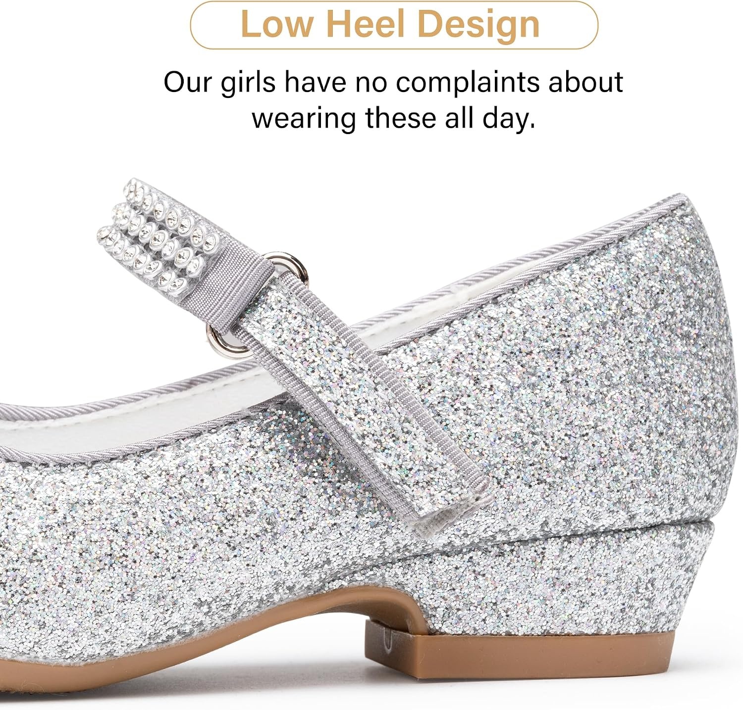 Stelle Girls Mary Jane Dress Shoes Low Heel Glitter Patent Bow Kids Party Wedding Flower Girl School Shoes(Toddler/Little/Big Kid)(Glitter Mary Jane-silver)