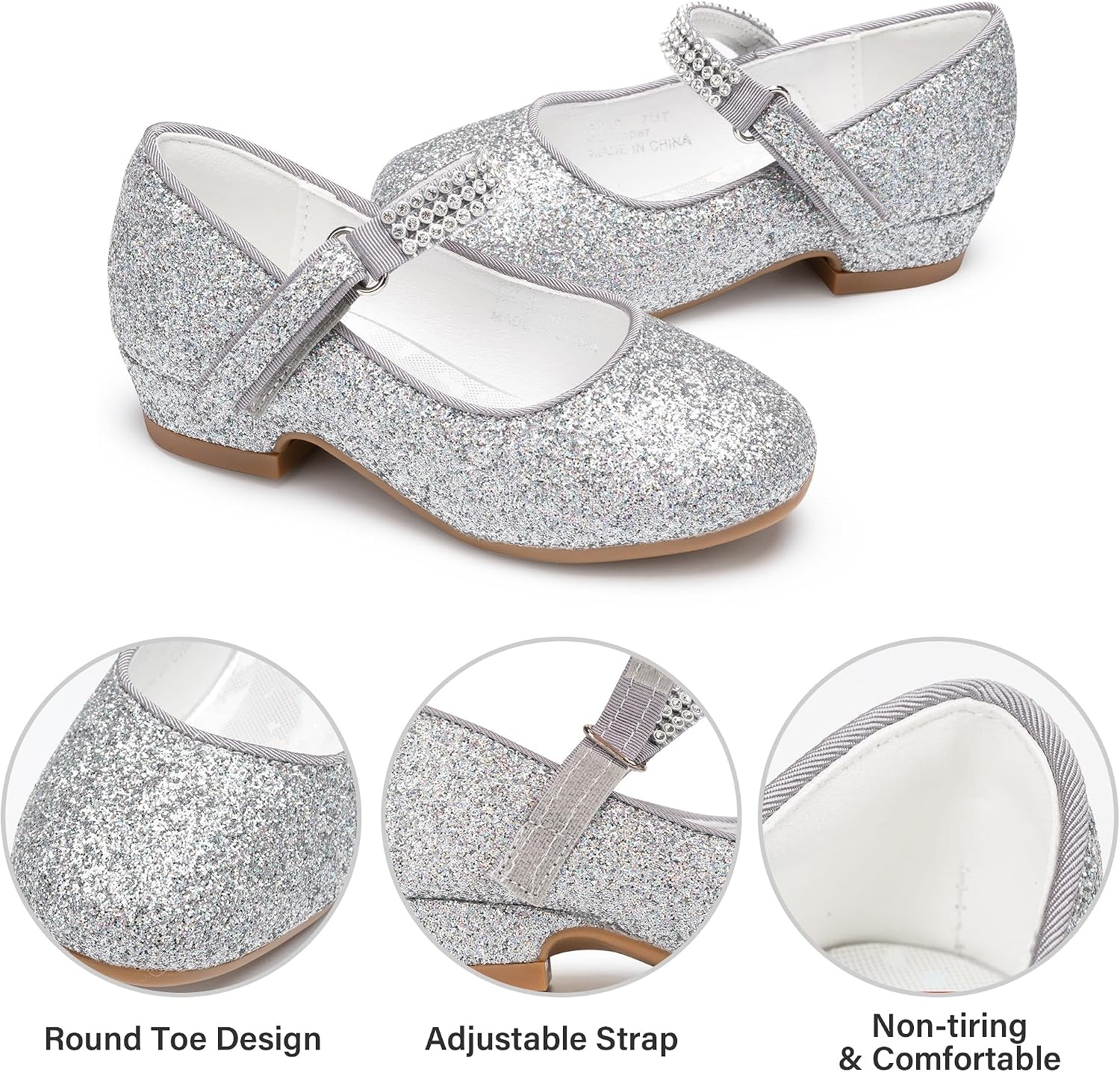 Stelle Girls Mary Jane Dress Shoes Low Heel Glitter Patent Bow Kids Party Wedding Flower Girl School Shoes(Toddler/Little/Big Kid)(Glitter Mary Jane-silver)