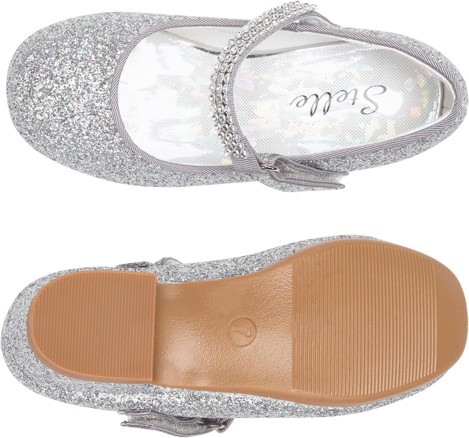 Stelle Girls Mary Jane Dress Shoes Low Heel Glitter Patent Bow Kids Party Wedding Flower Girl School Shoes(Toddler/Little/Big Kid)(Glitter Mary Jane-silver)