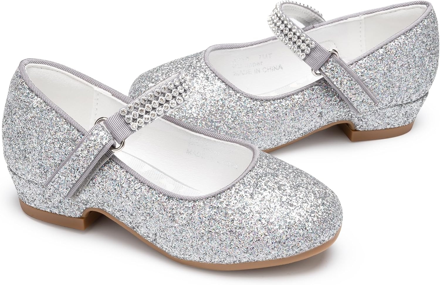 Stelle Girls Mary Jane Dress Shoes Low Heel Glitter Patent Bow Kids Party Wedding Flower Girl School Shoes(Toddler/Little/Big Kid)(Glitter Mary Jane-silver)