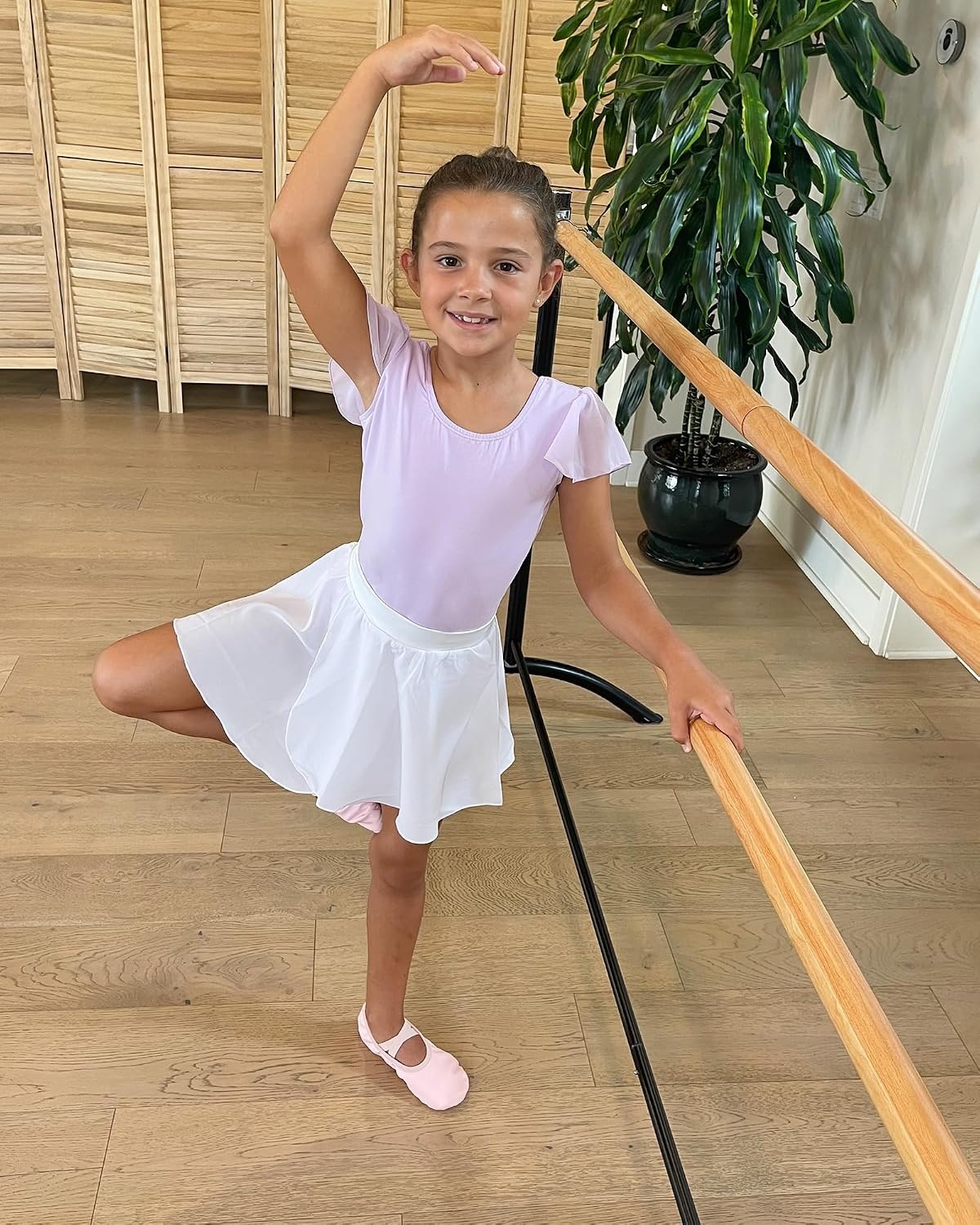 Stelle Ballet Skirts for Girls Toddler Dance Skirt Chiffon Kids Ballet Wrap Skirts(03-pink+white((pull On))
