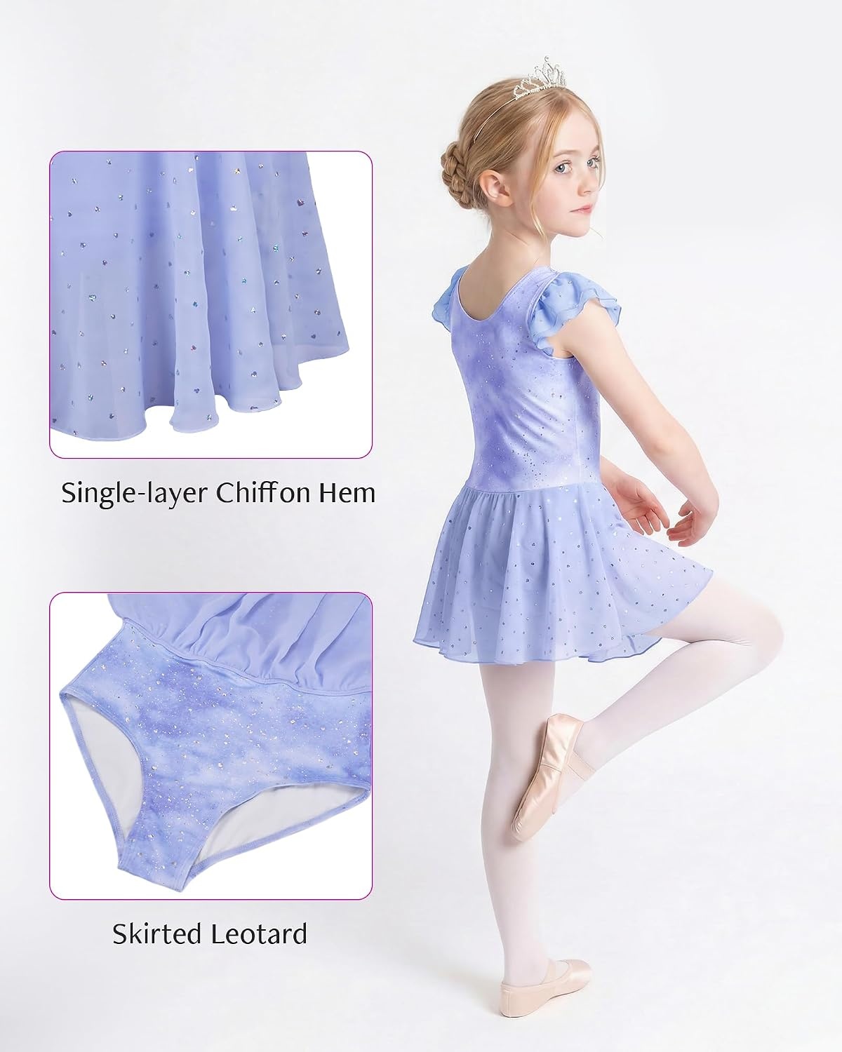 Stelle Ballet Leotards for Girls Toddler Dance Leotard Shiny Flutter Sleeve Ballet Dresses Gymnastic Ballerina Outfit(Cloudburst Purple)