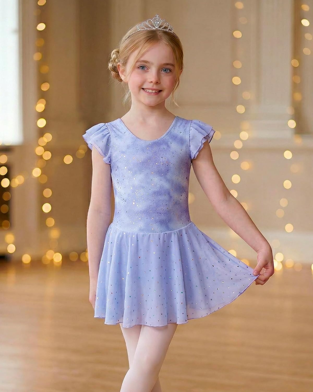 Stelle Ballet Leotards for Girls Toddler Dance Leotard Shiny Flutter Sleeve Ballet Dresses Gymnastic Ballerina Outfit(Cloudburst Purple)