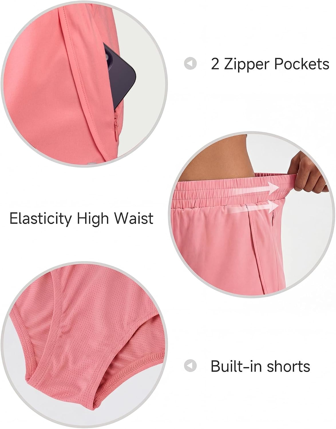 Stelle Girl’s Athletic Shorts with Zipper Pockets Elastic Waist Running Short Basketball Volleyball Soccer Shorts for Teen(Coral)