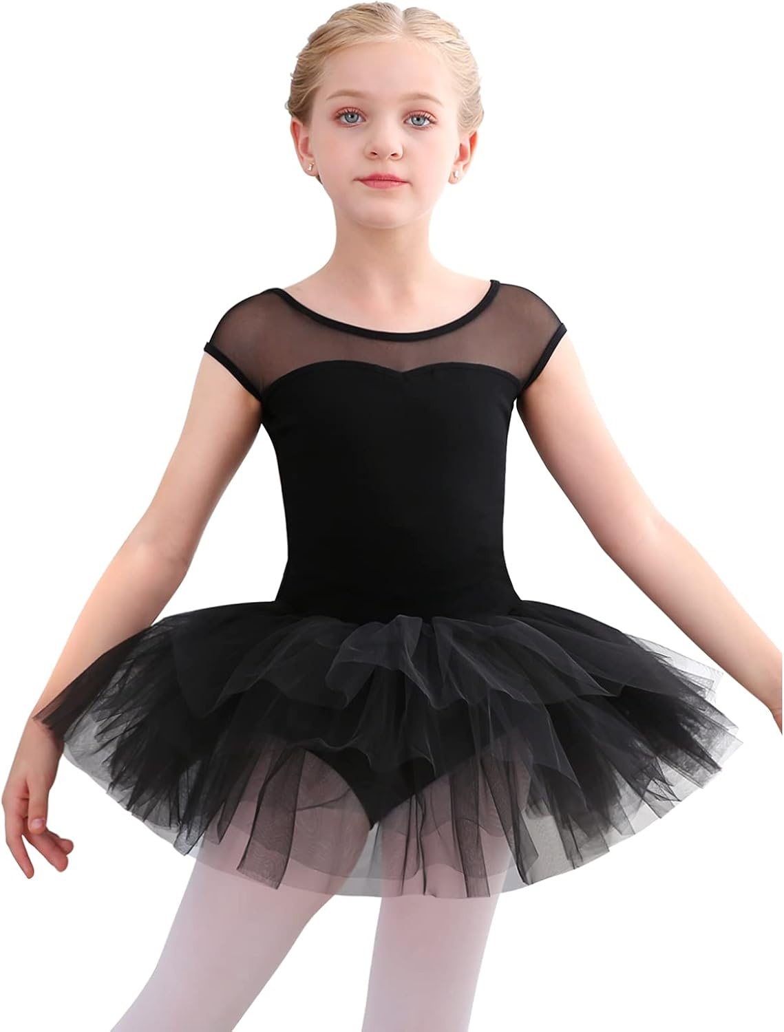 Stelle Ballet Leotards for Girls with Tutu Skirt Ballerina Dance Costumes(01-black)