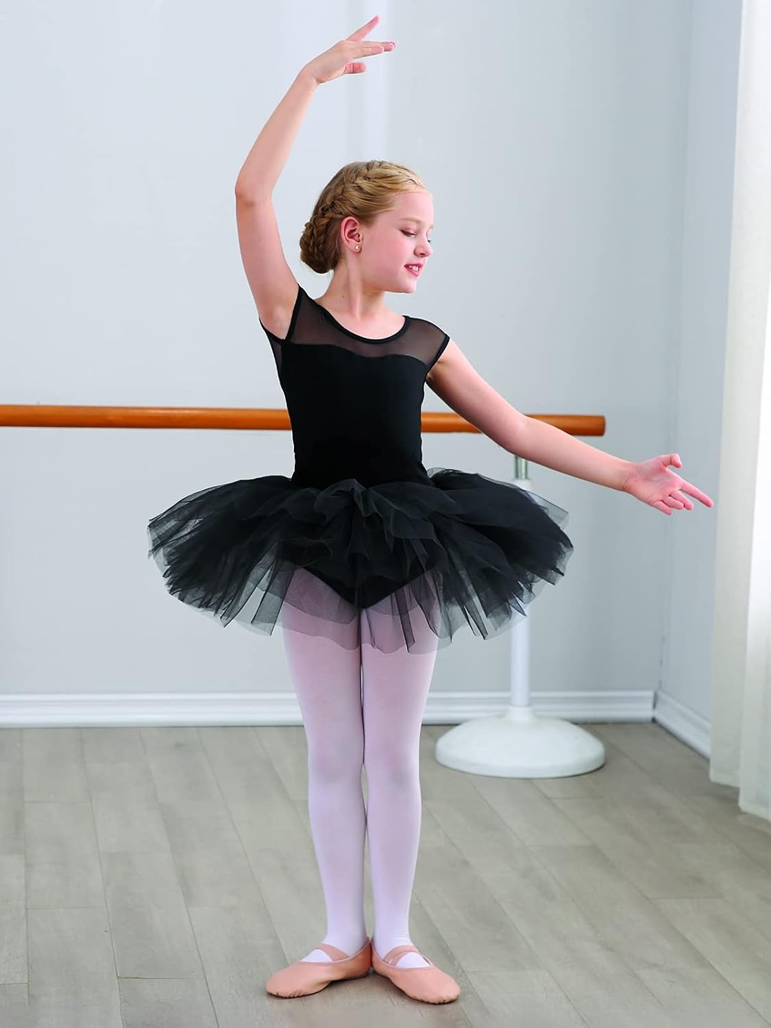 Stelle Ballet Leotards for Girls with Tutu Skirt Ballerina Dance Costumes(01-black)