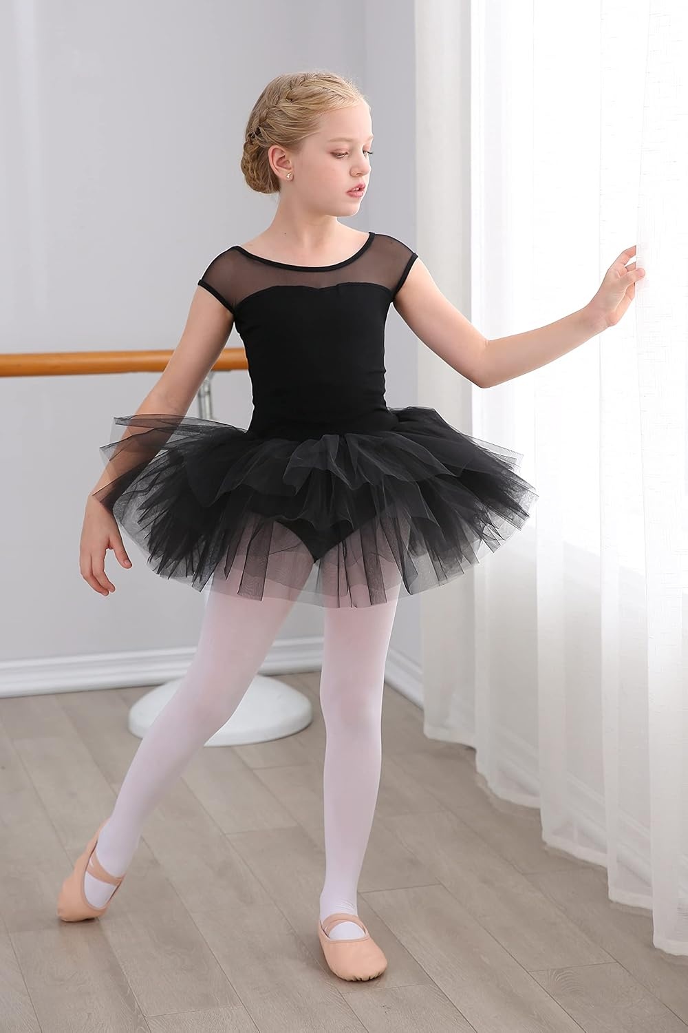 Stelle Ballet Leotards for Girls with Tutu Skirt Ballerina Dance Costumes(01-black)