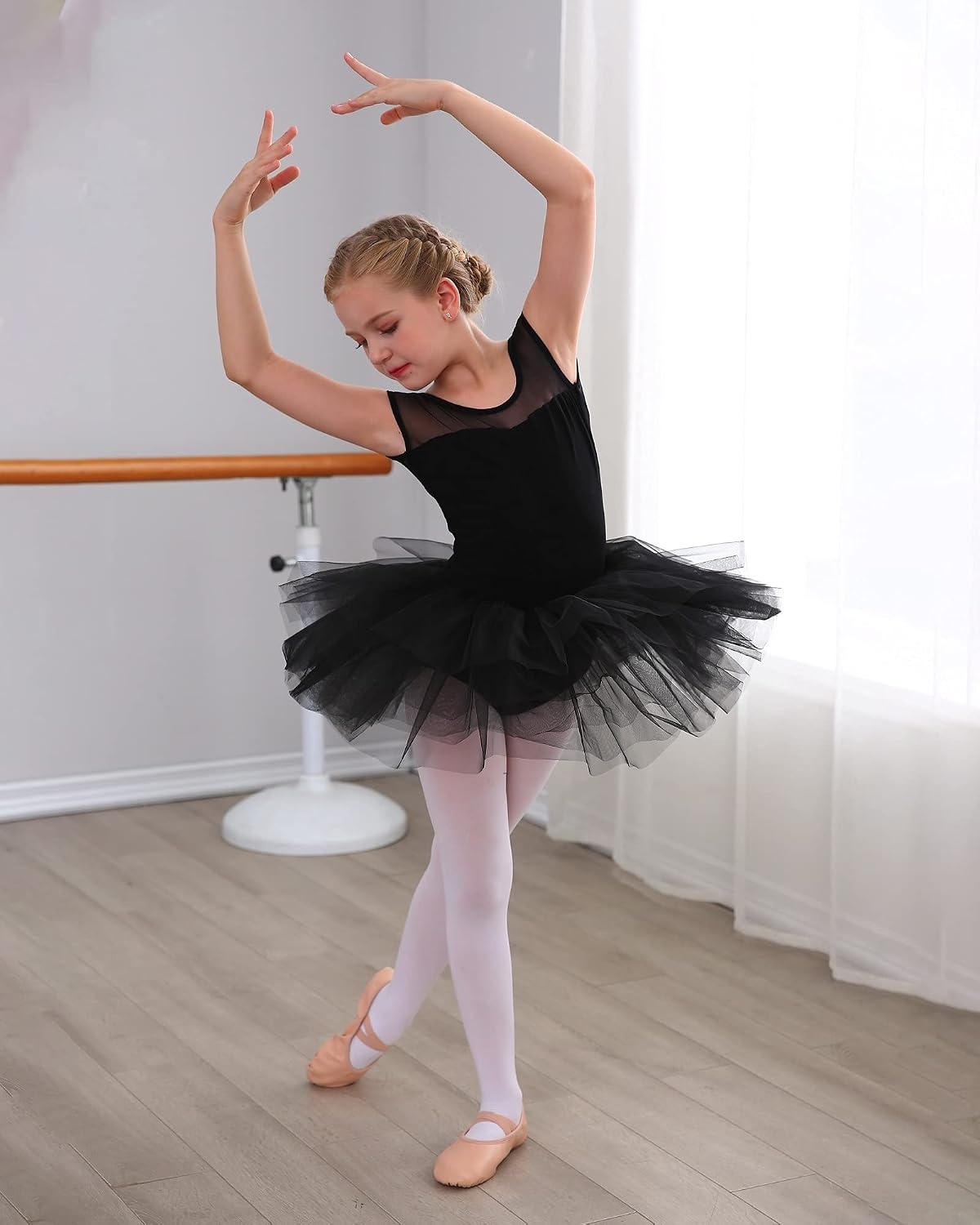 Stelle Ballet Leotards for Girls with Tutu Skirt Ballerina Dance Costumes(01-black)