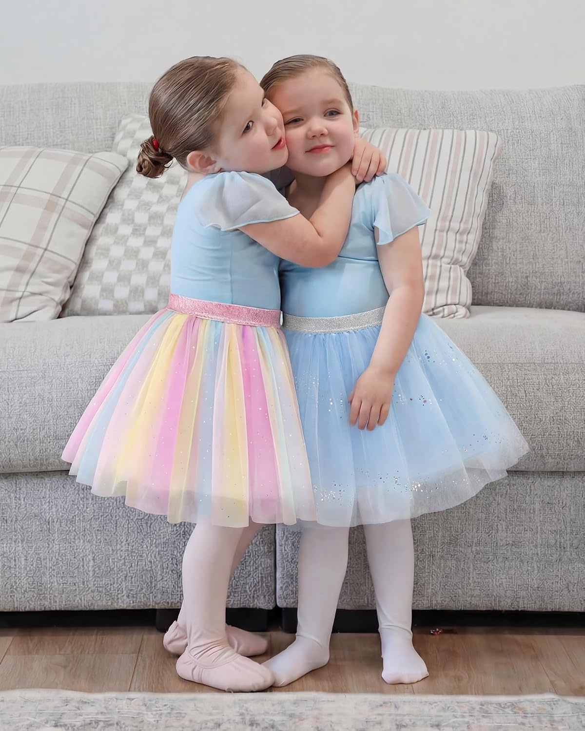 Stelle Tutu for Girls Sequin Skirt with Elastic Waist Layered Tulle Ballet Dance Princess Dress Birthday Outfit(Icy Blue)
