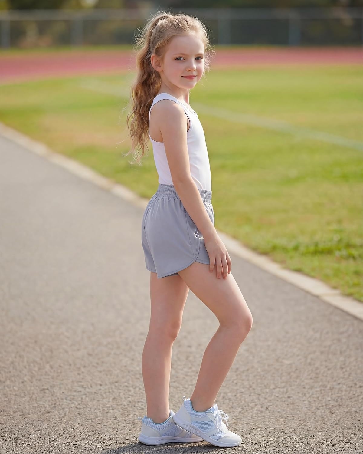 Stelle Girl’s Athletic Shorts with Zipper Pockets Elastic Waist Running Short Basketball Volleyball Soccer Shorts for Teen(Purple Haze)