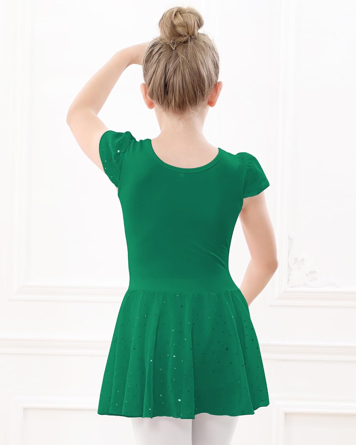 Stelle Ballet Leotards for Girls Dance Leotard with Skirt Kids Dance Dress(1-green(shiny Skirt))