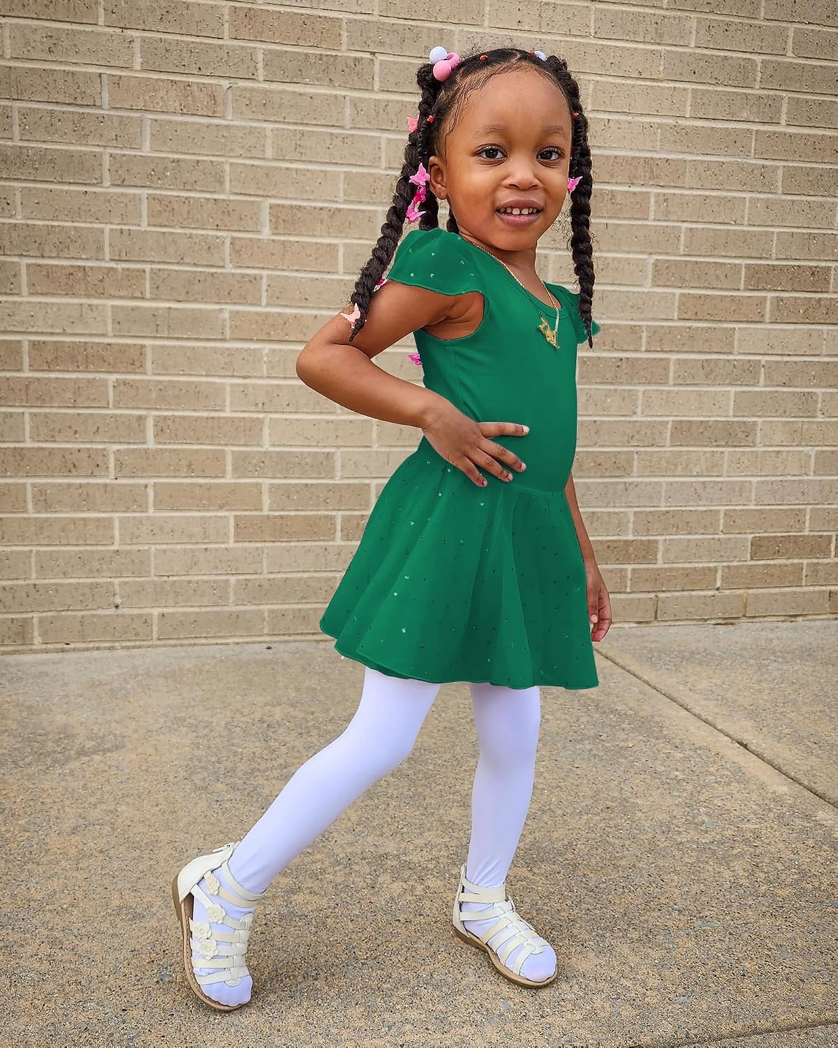 Stelle Ballet Leotards for Girls Dance Leotard with Skirt Kids Dance Dress(1-green(shiny Skirt))