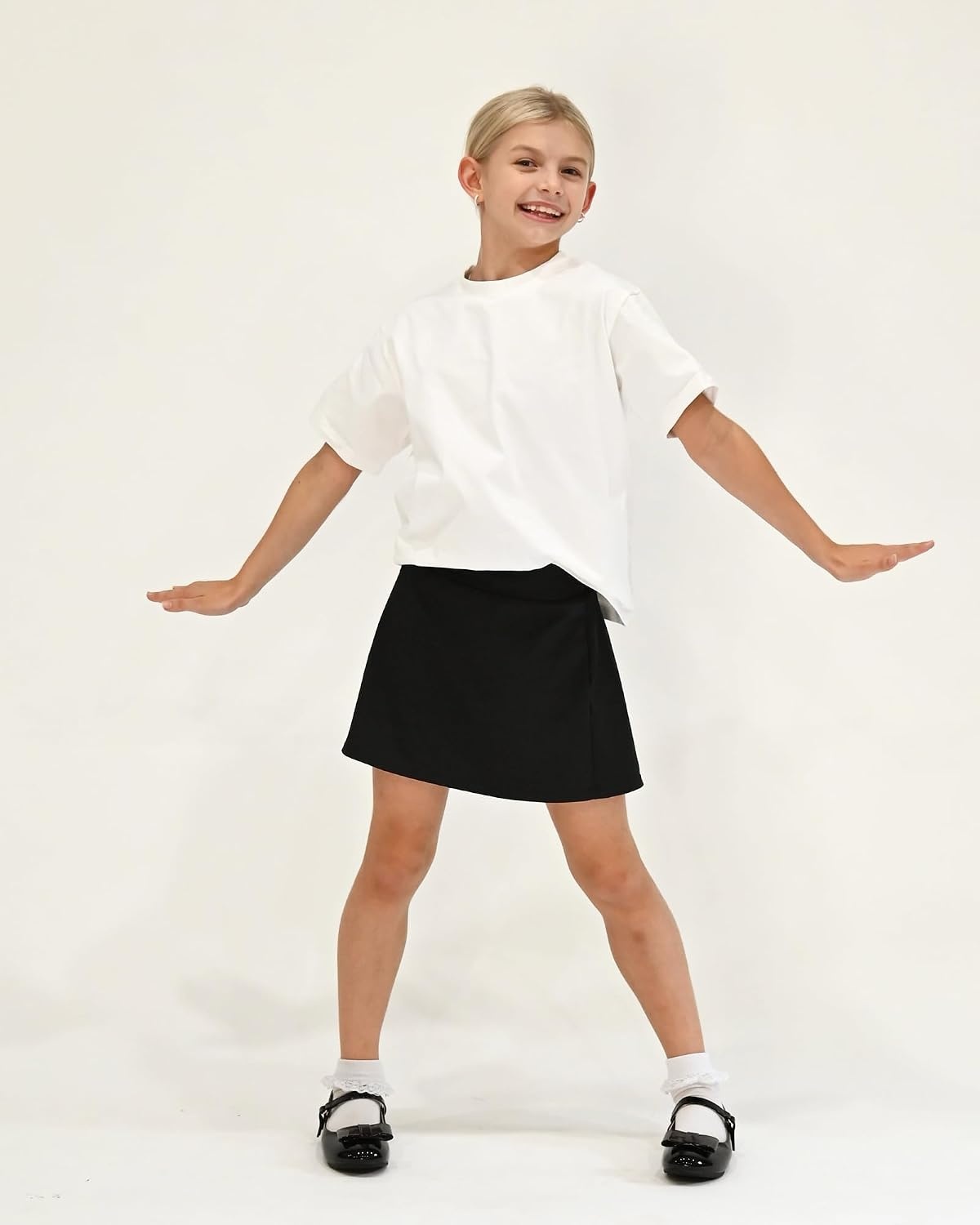 Stelle Girls A-Line Tennis Skort with Built-in Shorts for Sports Play | Lightweight fabric, Elastic waistband, Free movement, Tennis, Golf, Pickleball, School activities(Black)