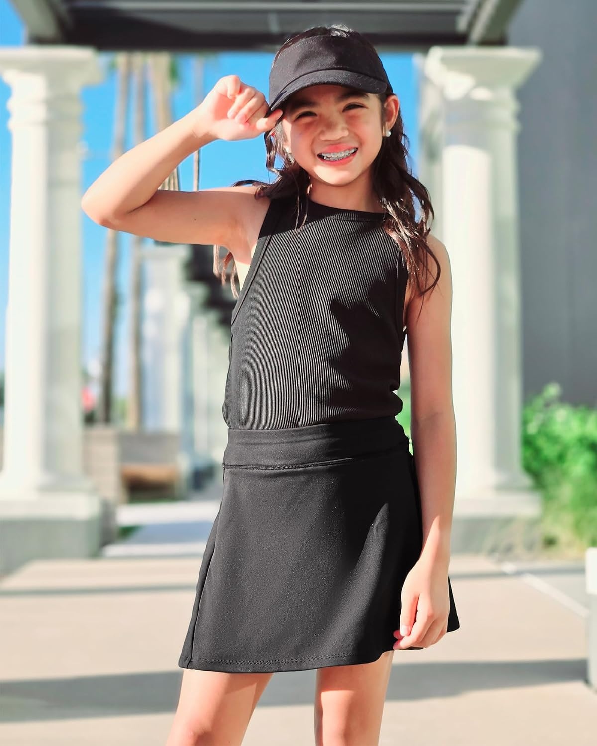 Stelle Girls A-Line Tennis Skort with Built-in Shorts for Sports Play | Lightweight fabric, Elastic waistband, Free movement, Tennis, Golf, Pickleball, School activities(Black)
