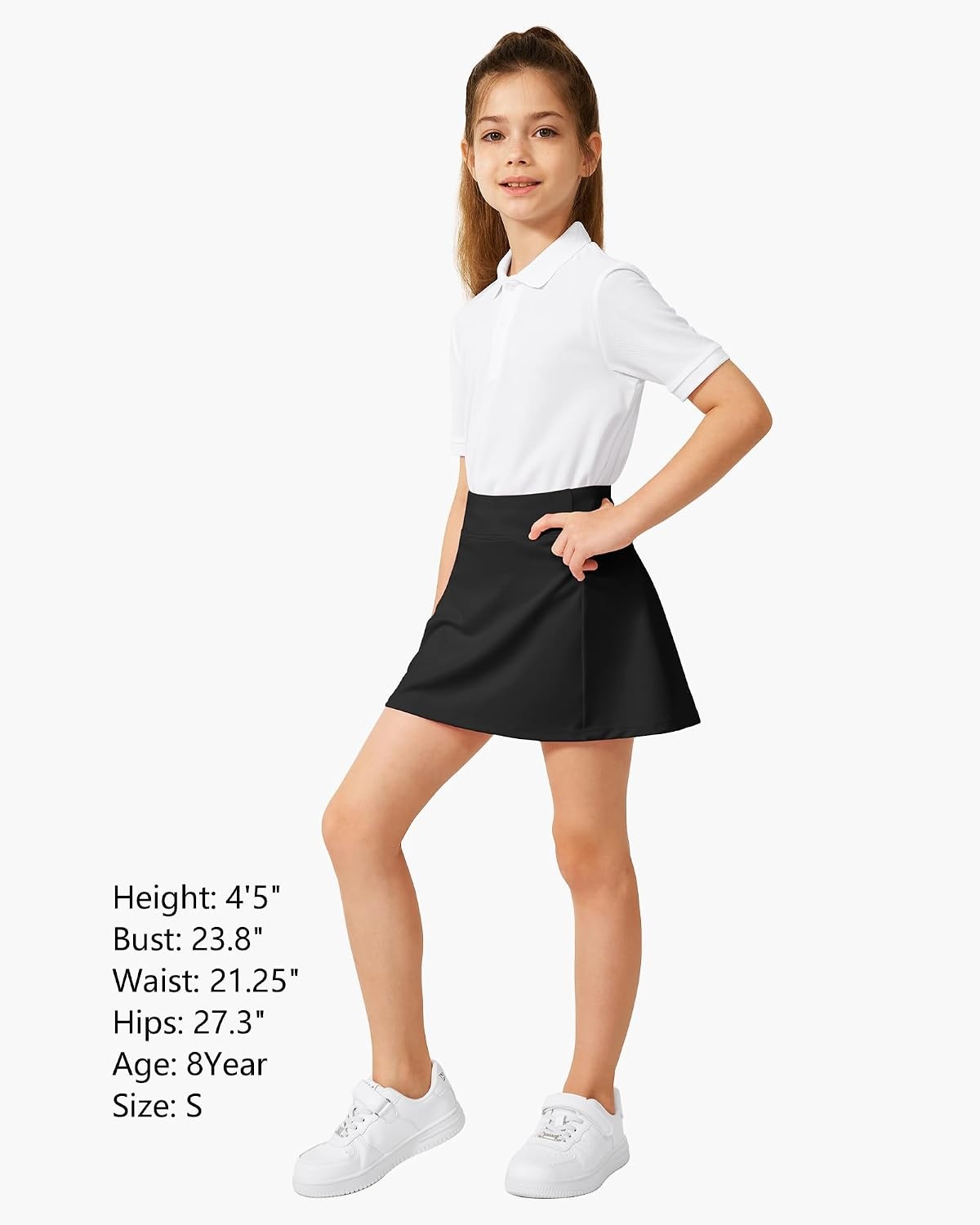 Stelle Girls A-Line Tennis Skort with Built-in Shorts for Sports Play | Lightweight fabric, Elastic waistband, Free movement, Tennis, Golf, Pickleball, School activities(Black)
