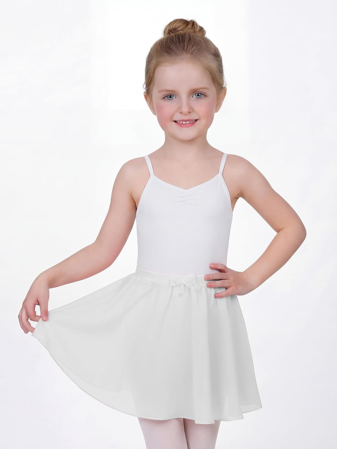 Stelle Girls Ballet Skirt Chiffon Wrap Dance Skirt Mesh Pull-On Skirt(White)