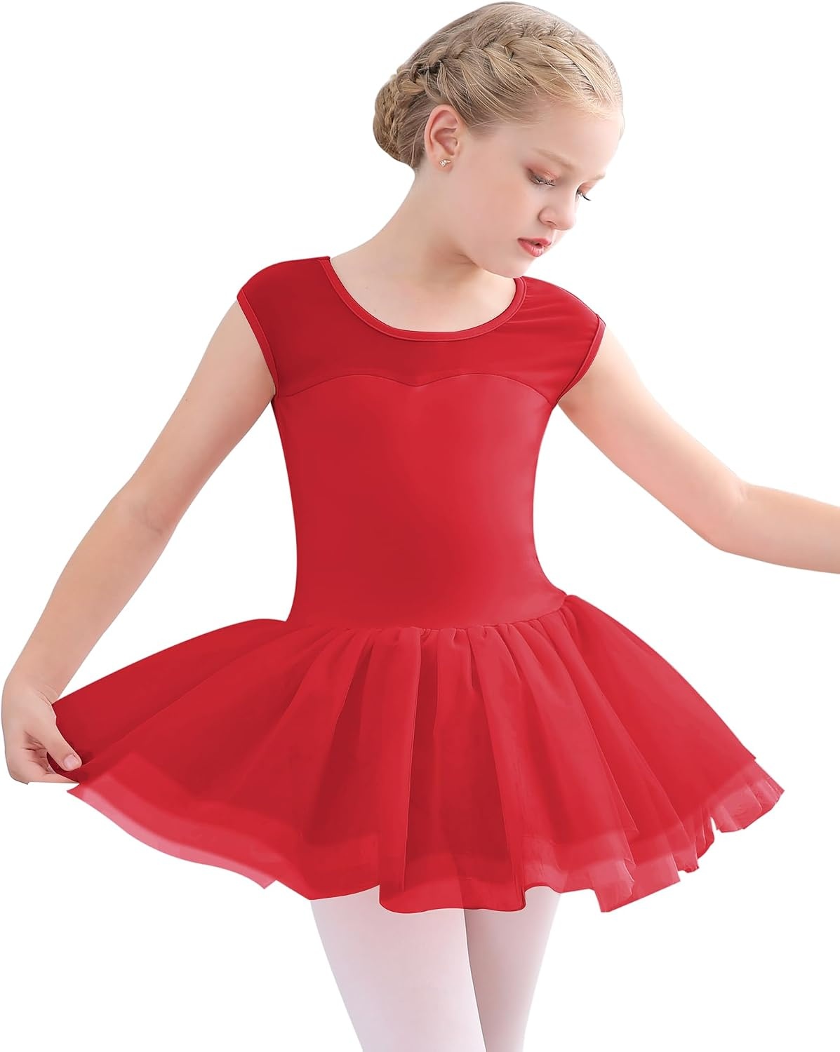 Stelle Ballet Leotards for Girls Toddler Leotard with Tutu Skirt Dance Tutu Dress (Little/Big Kid)(01-red)