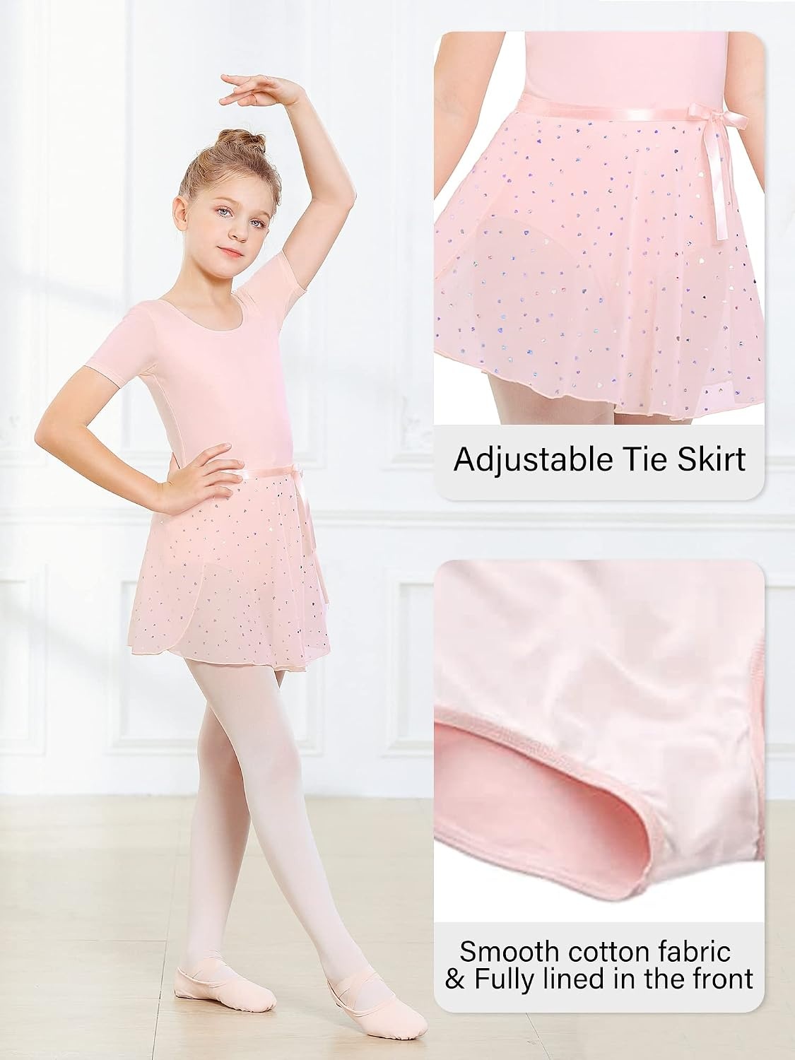 Stelle Girls Ballet Leotards Toddler Dance Combo with Skirt and Tights | Crew neck, Removable ballet skirt, Durable footed tights, Fully lined front, High elasticity & durable, Breathable(4-ballet Pink (Shiny Skirt))