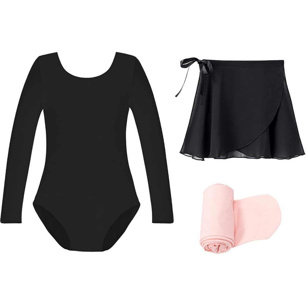 Stelle Girls Ballet Leotards Toddler Dance Combo with Skirt and Tights(Black)