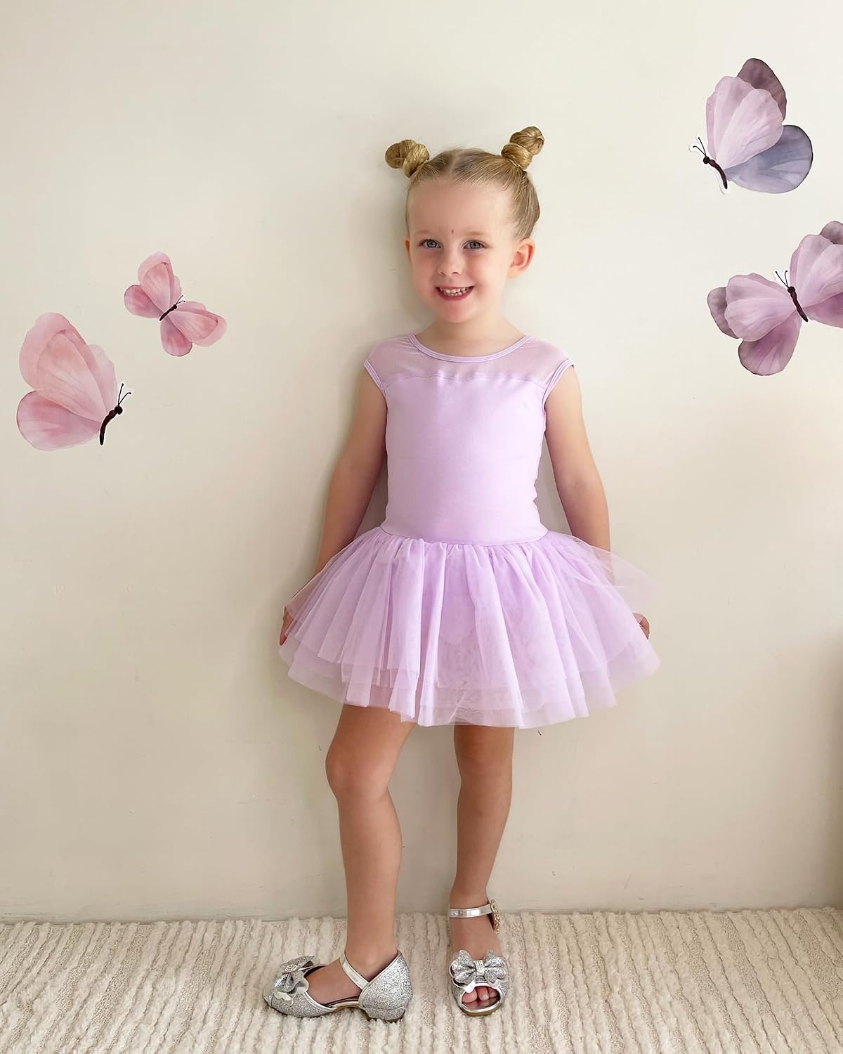 Stelle Ballet Leotards for Girls with Tutu Skirt Ballerina Dance Costumes(01-purple)