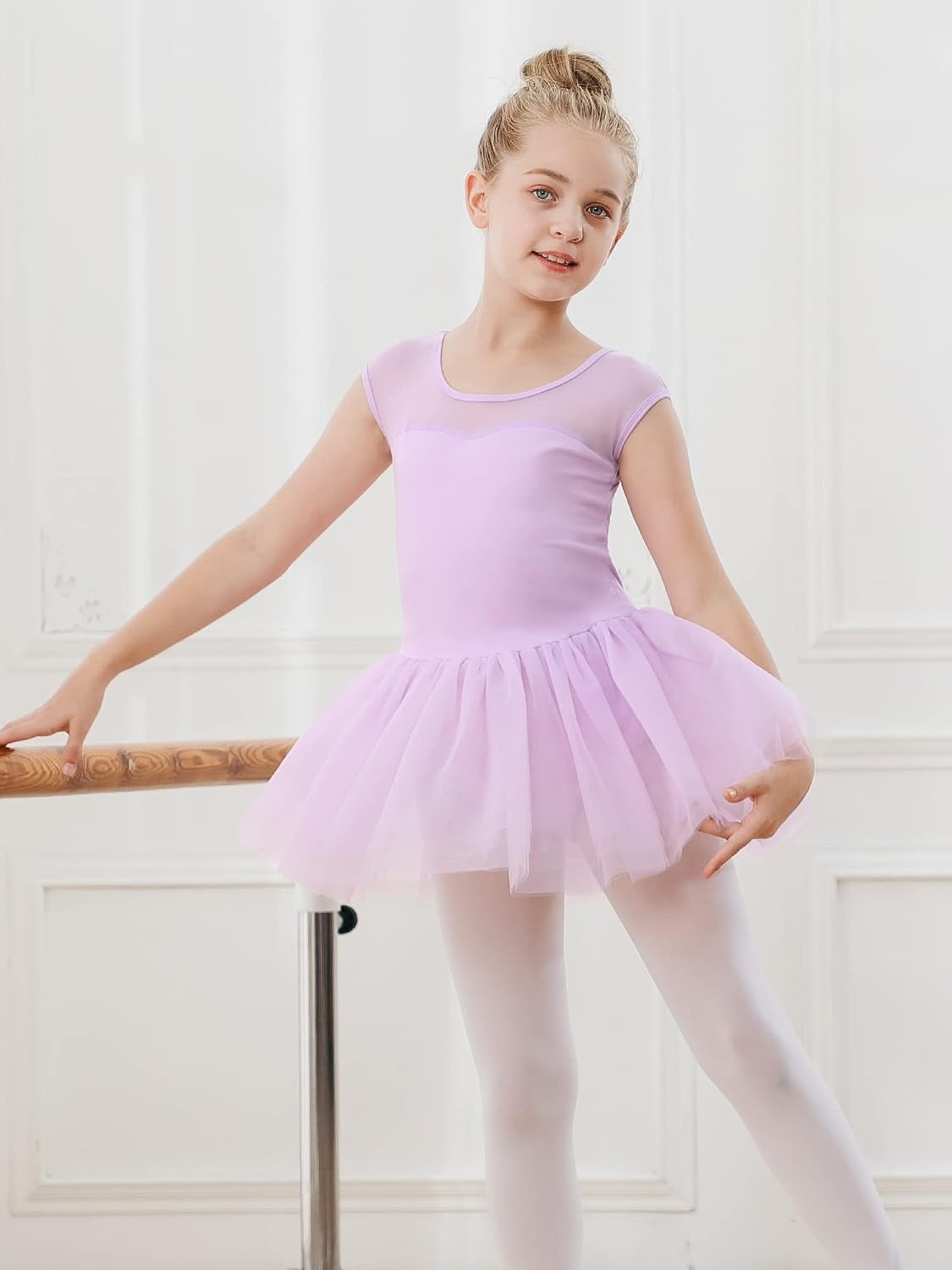 Stelle Ballet Leotards for Girls with Tutu Skirt Ballerina Dance Costumes(01-purple)
