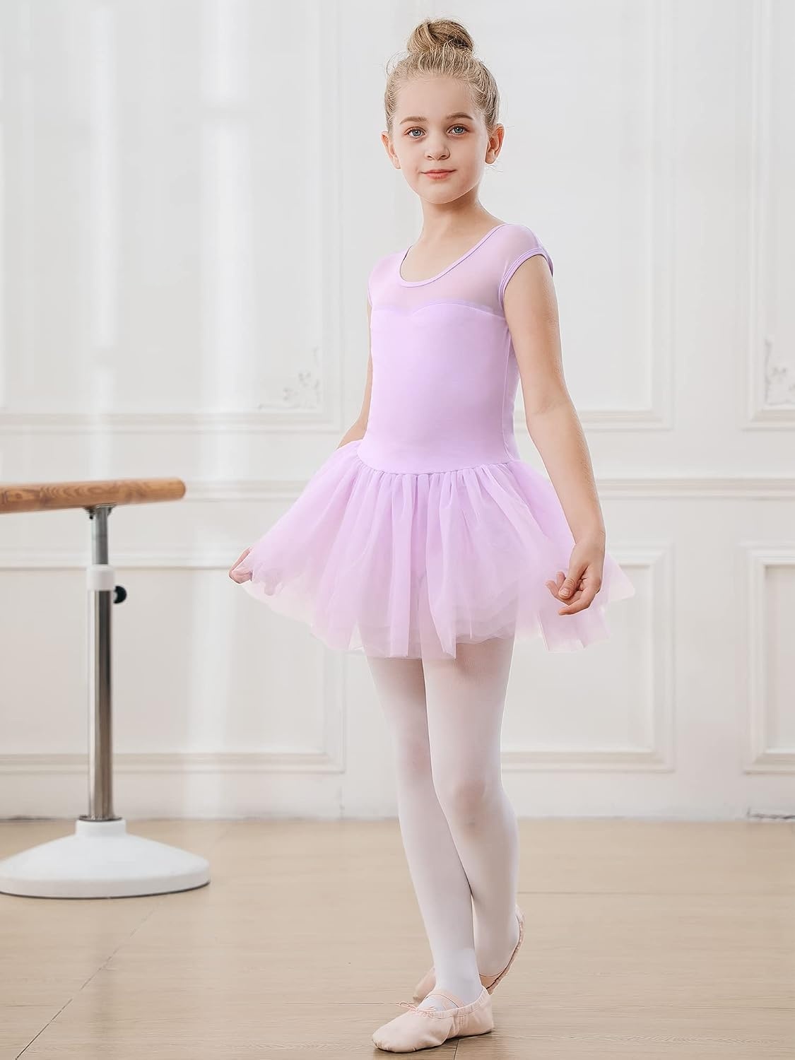 Stelle Ballet Leotards for Girls with Tutu Skirt Ballerina Dance Costumes(01-purple)