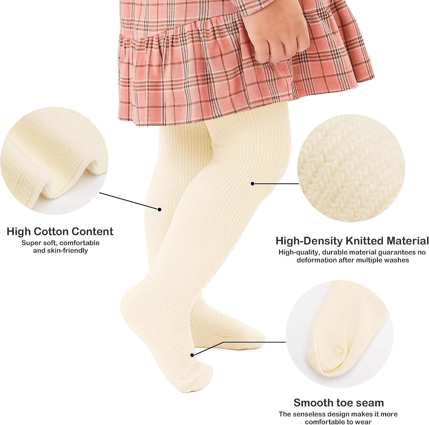 Stelle Toddler Girls Tights Baby Cable Knit Stockings Thick Cotton Legging(1-ivory)
