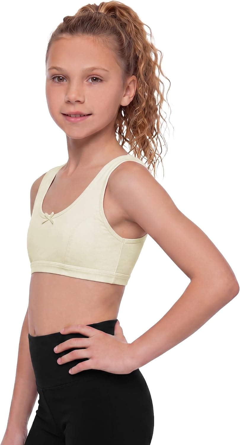 Stelle Seamless Training Bras for Girls Teen Sport Bras 6-15Y(White+soft Butter+whisper Pink)