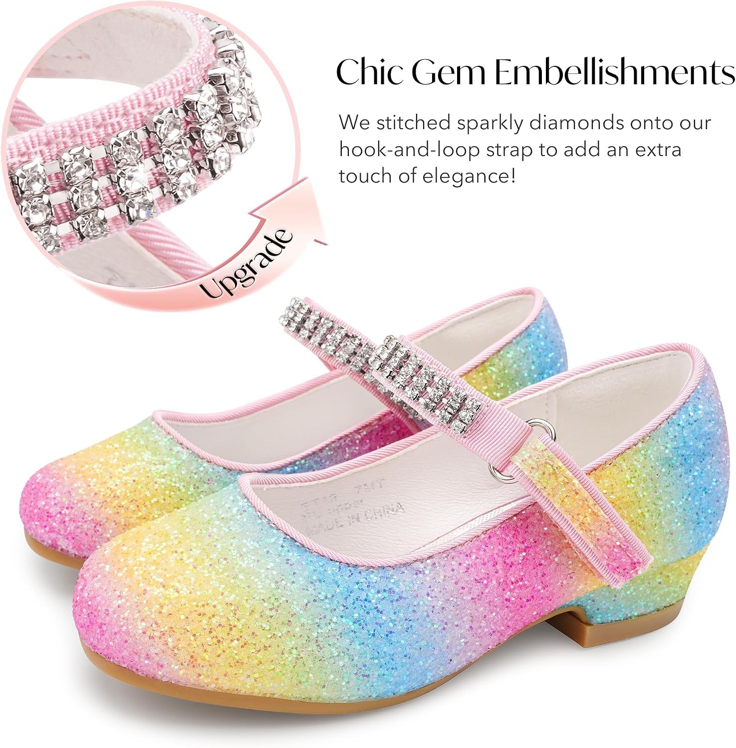 Stelle Girls Mary Jane Dress Shoes Low Heel Glitter Patent Bow Kids Party Wedding Flower Girl School Shoes(Toddler/Little/Big Kid)(Glitter Mary Jane-rainbow)