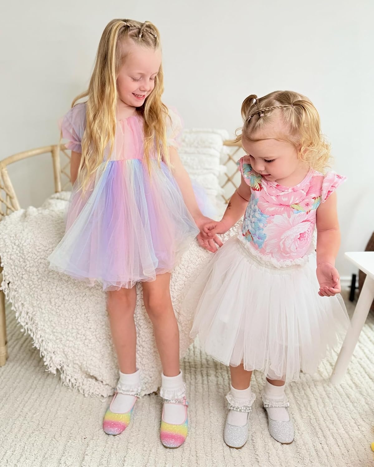 Stelle Girls Mary Jane Dress Shoes Low Heel Glitter Patent Bow Kids Party Wedding Flower Girl School Shoes(Toddler/Little/Big Kid)(Glitter Mary Jane-rainbow)