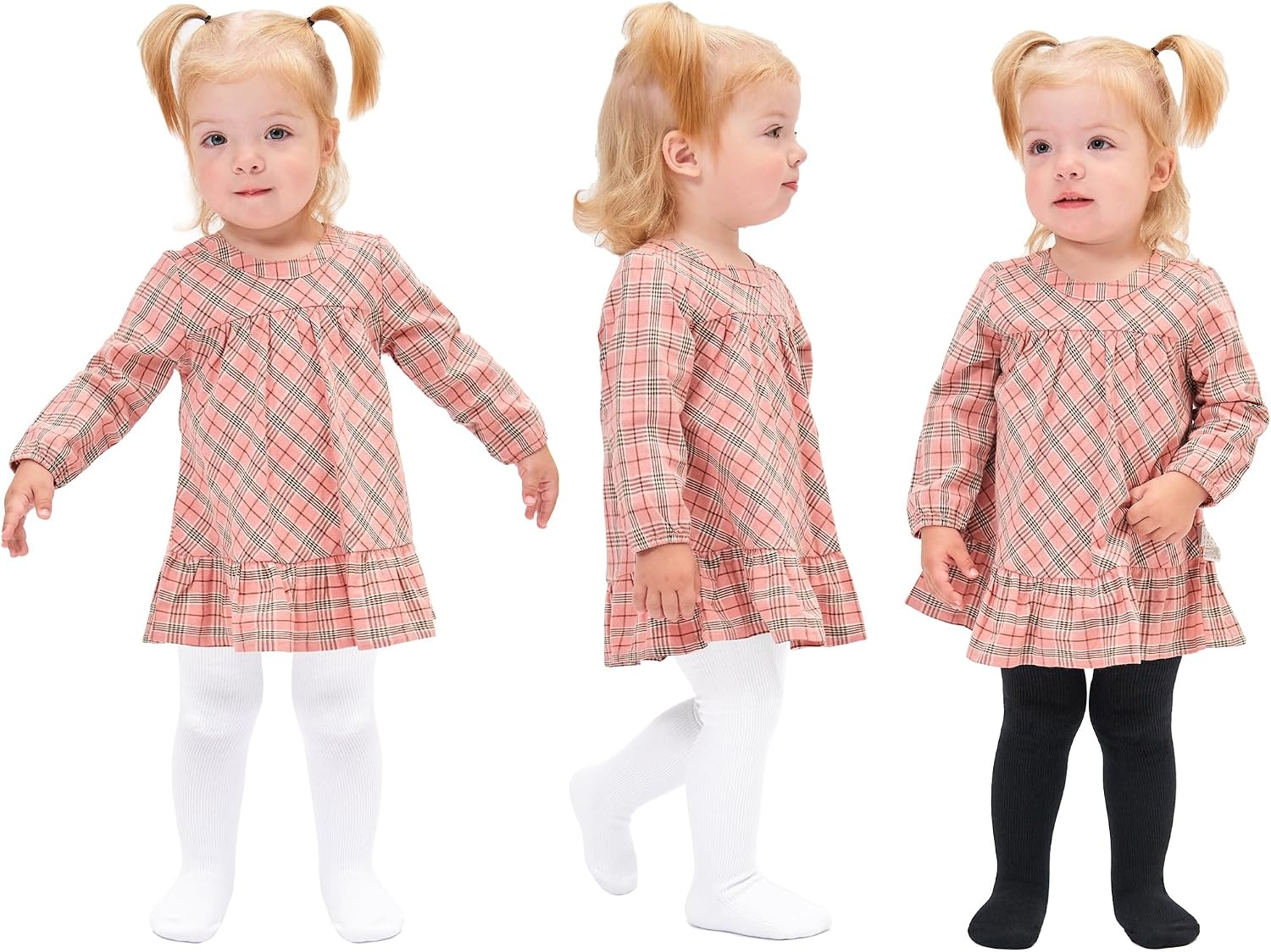 Stelle Toddler Girls Tights Baby Cable Knit Stockings Thick Cotton Legging(2 White+1 Black)