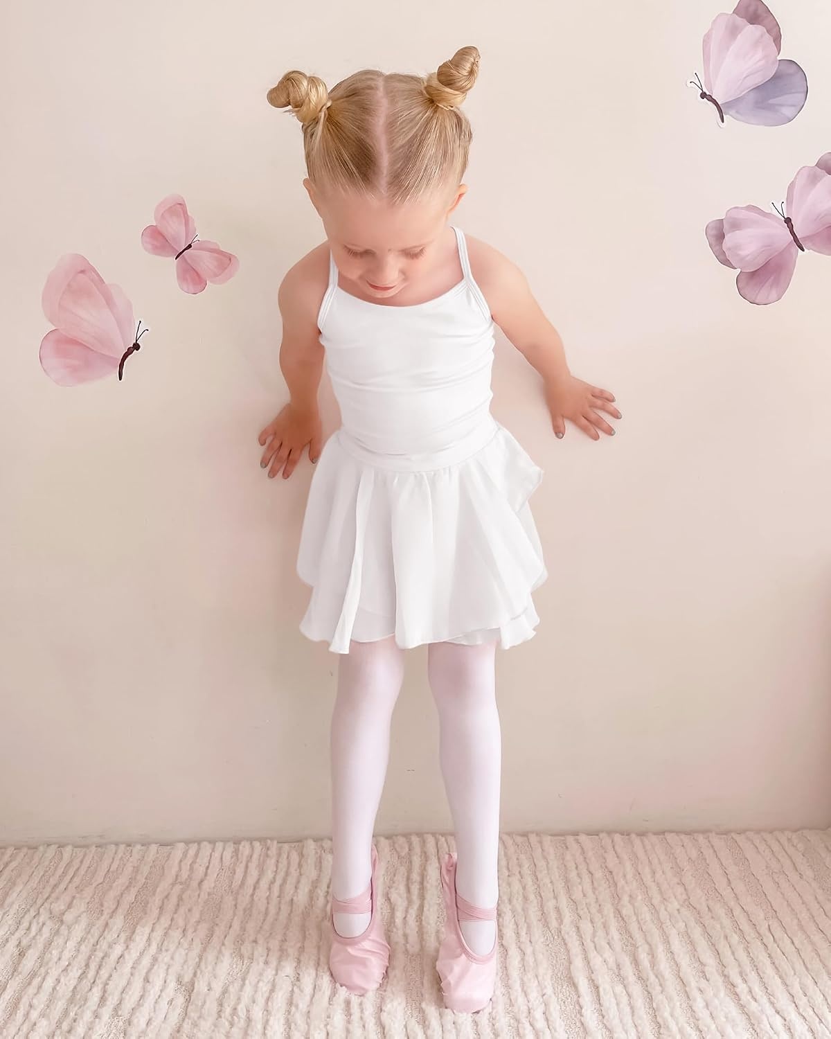 Stelle Toddler Ballet Leotards for Girls,Dance Leotard for Girls,Camisole Toddler Ballet Outfit for Studio Outdoor Daily Wear(Style 1-white)