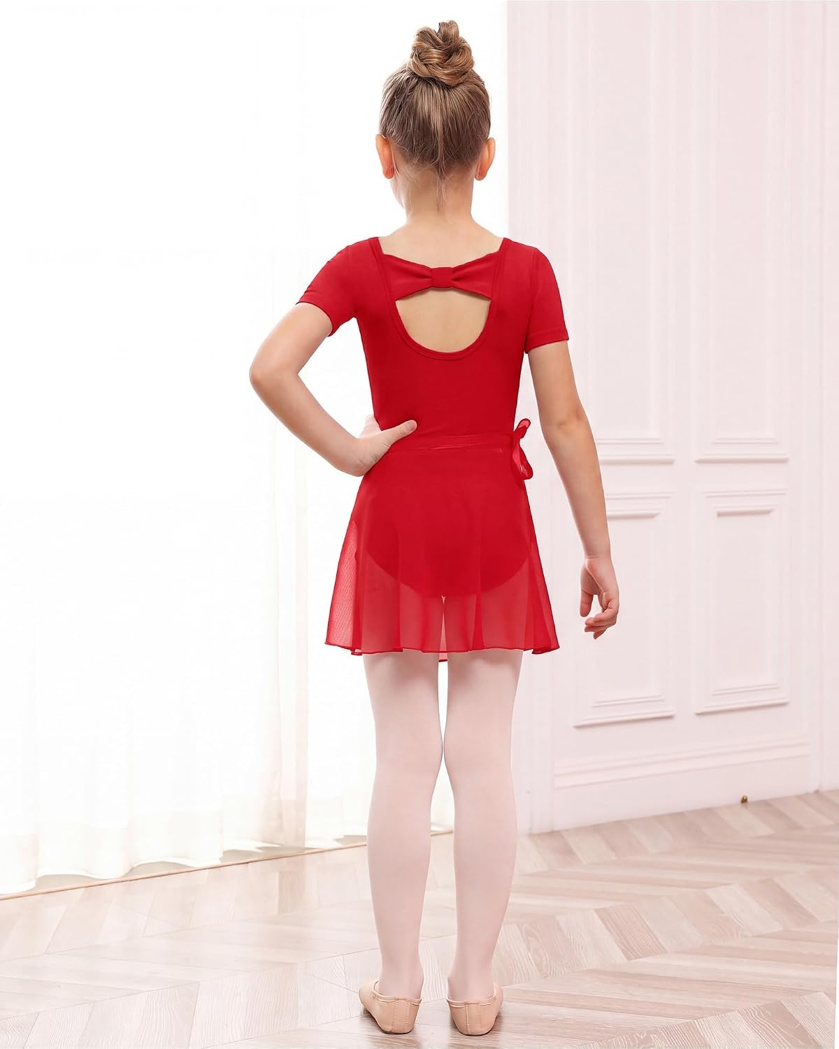Stelle Girls Ballet Leotards Toddler Dance Combo with Skirt and Tights(2-red (Bow Back))