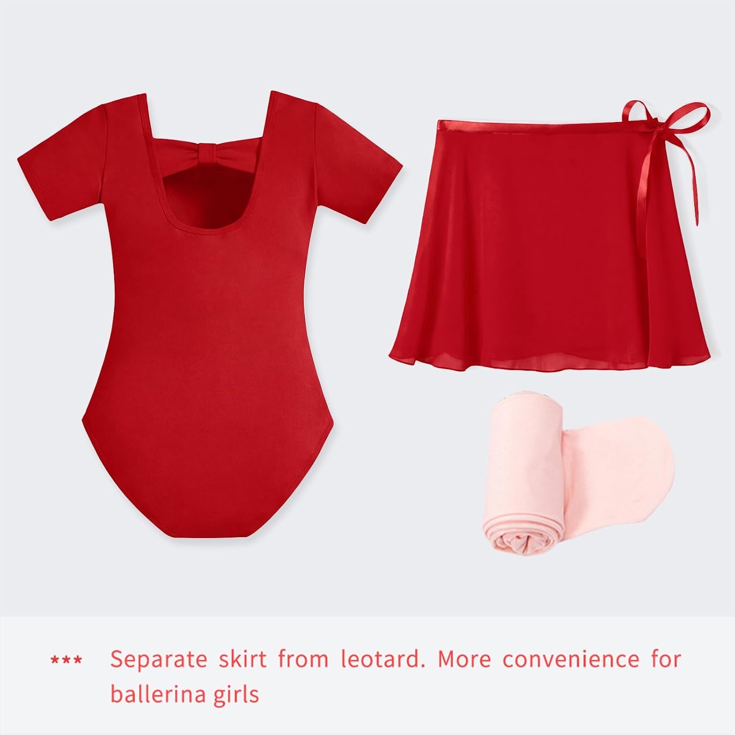 Stelle Girls Ballet Leotards Toddler Dance Combo with Skirt and Tights(2-red (Bow Back))