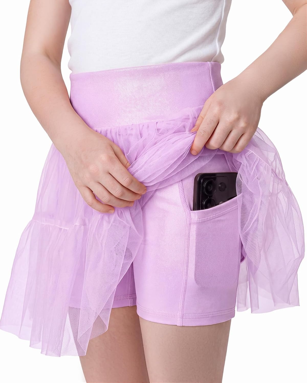Stelle Girls Tutu Skirt with Metallic Short Tulle Ballet Dance Skort(Lavender)