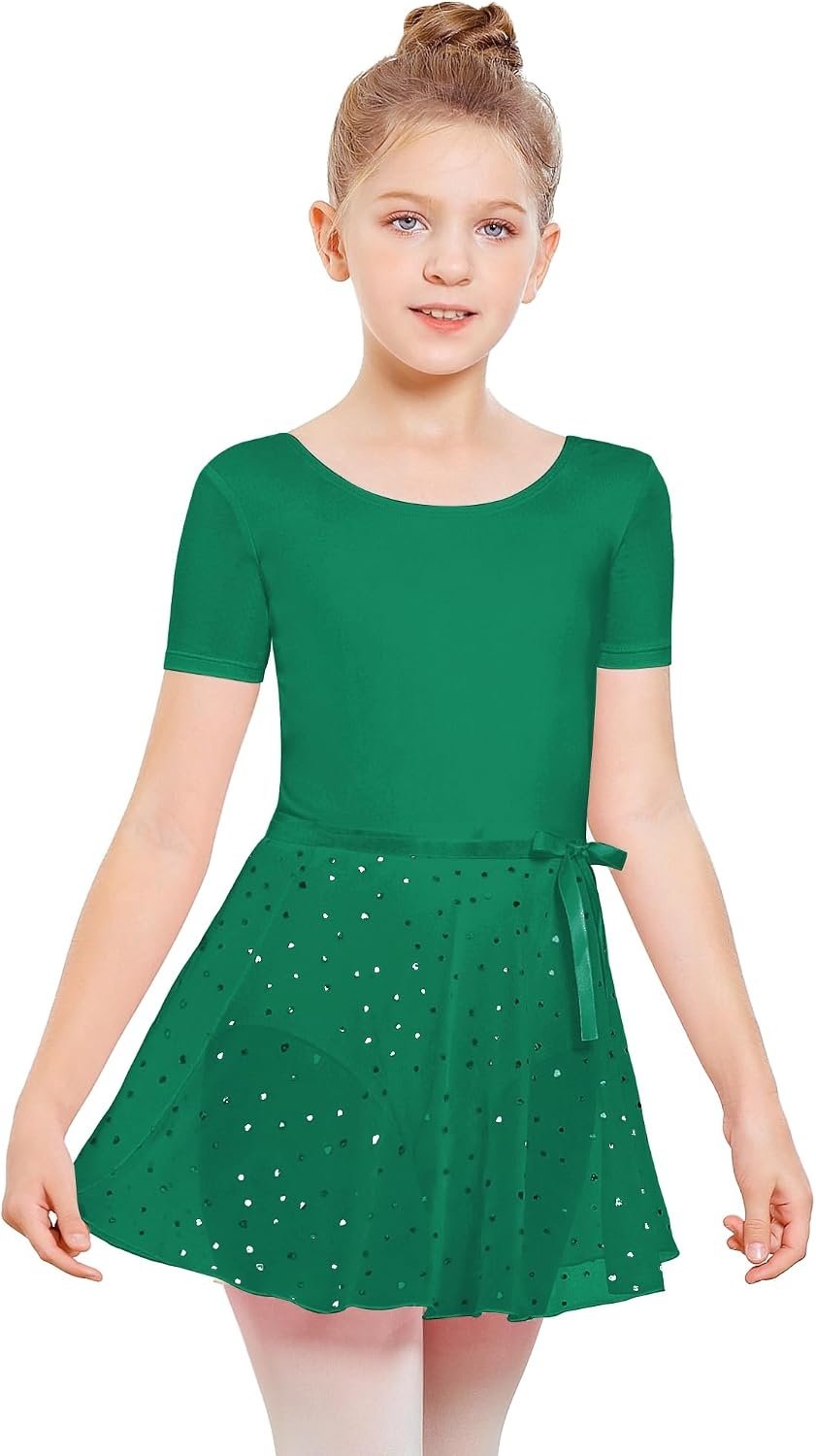 Stelle Ballet Skirts for Girls Toddler Dance Skirt Chiffon Kids Ballet Wrap Skirts(04-green Shiny Skirt(ad Tie))