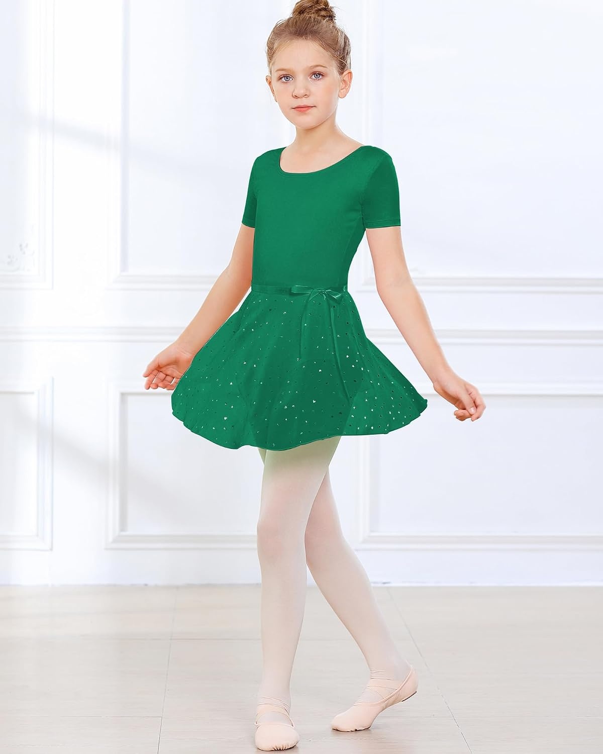 Stelle Ballet Skirts for Girls Toddler Dance Skirt Chiffon Kids Ballet Wrap Skirts(04-green Shiny Skirt(ad Tie))