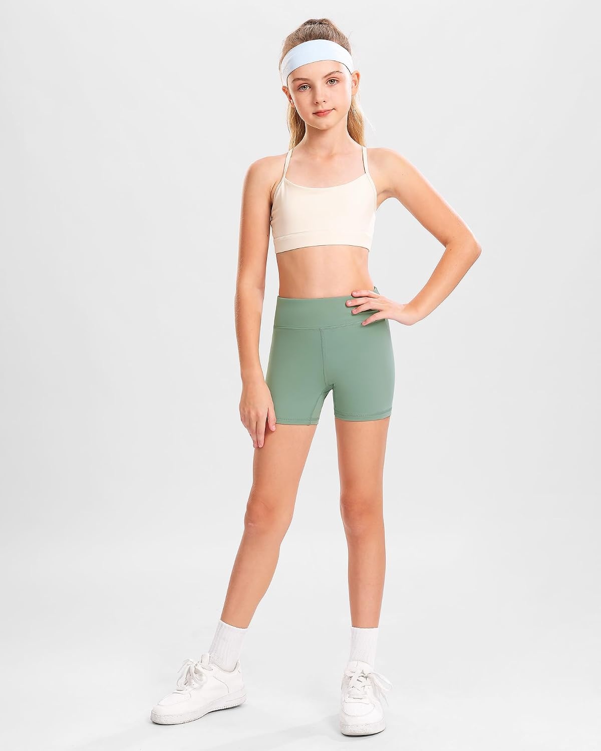 Stelle Girls 3″/4″/8″ Bike Volleyball Shorts with Pockets Youth Athletic Yoga Dance Gymnastics Compression(Jade Green)