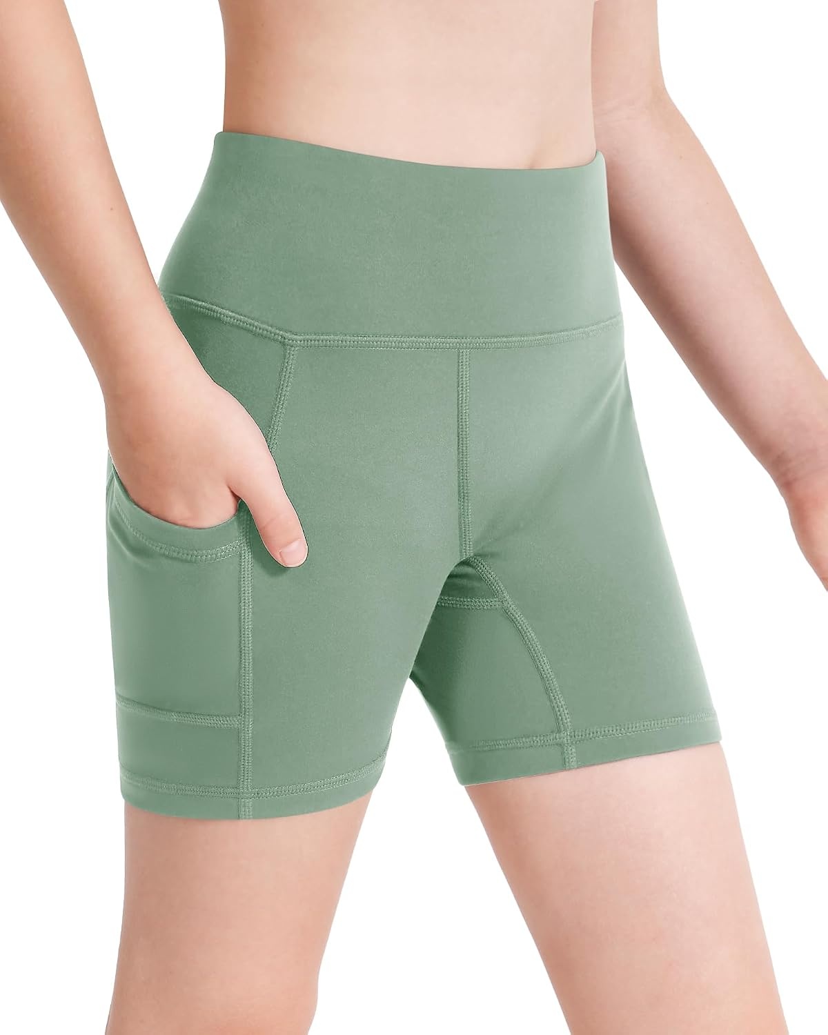Stelle Girls 3″/4″/8″ Bike Volleyball Shorts with Pockets Youth Athletic Yoga Dance Gymnastics Compression(Jade Green)