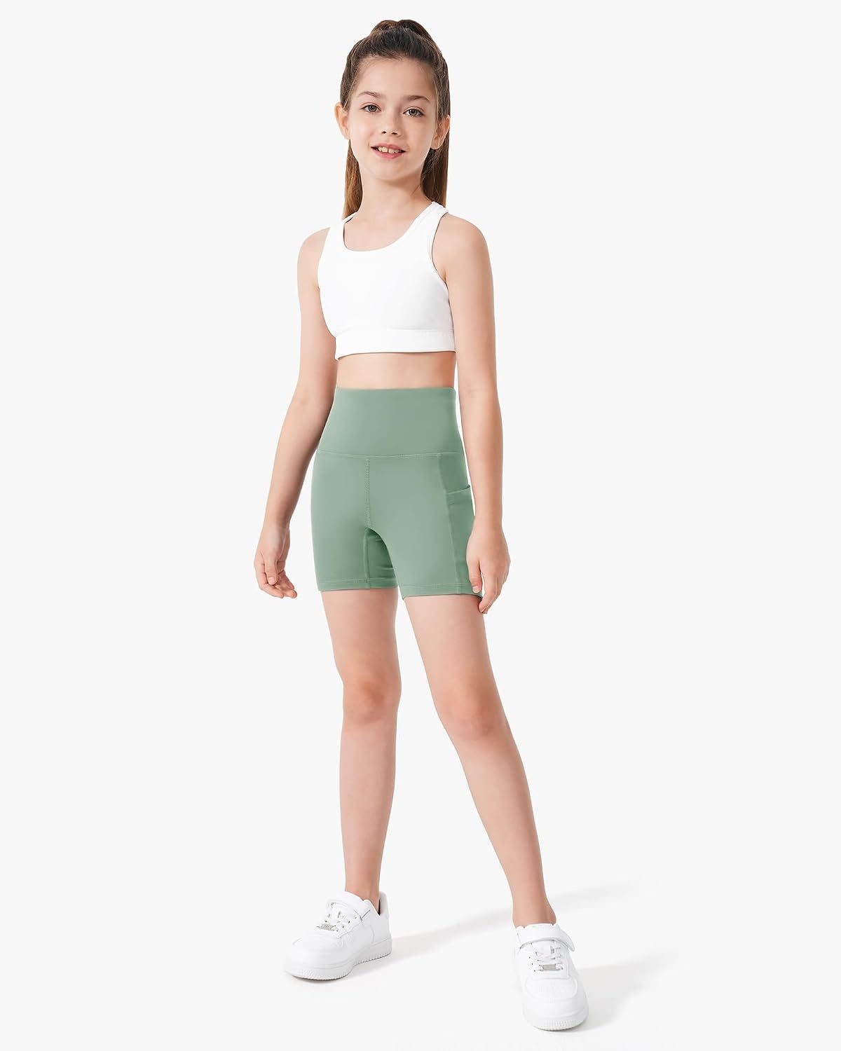 Stelle Girls 3″/4″/8″ Bike Volleyball Shorts with Pockets Youth Athletic Yoga Dance Gymnastics Compression(Jade Green)