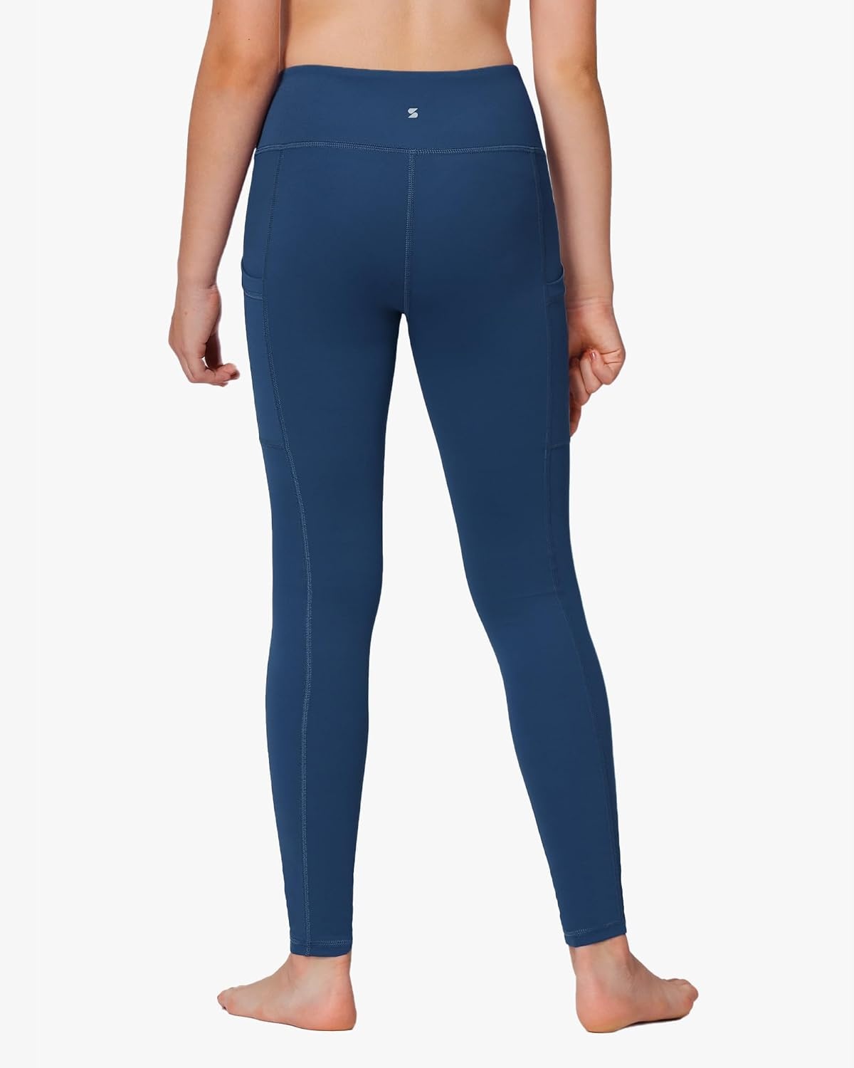 Stelle Girls Leggings with Pockets Kids Dance Yoga Running Athletic Pants | Soft 4-Way Stretch,High-Rise Wide Waistband,Side Pockets,Moisture-Wicking,Non-See-Through for Dance,Yoga,Running,Daily Wear(Marine Blue)