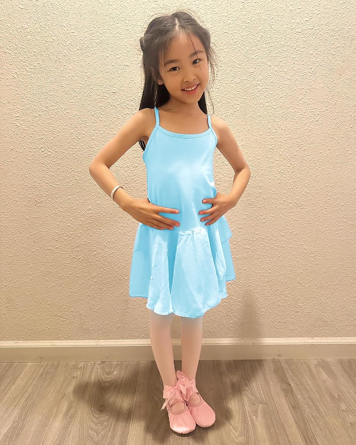 Stelle Toddler Ballet Leotards for Girls,Dance Leotard for Girls,Camisole Toddler Ballet Outfit for Studio Outdoor Daily Wear(Style 1-pool Blue)