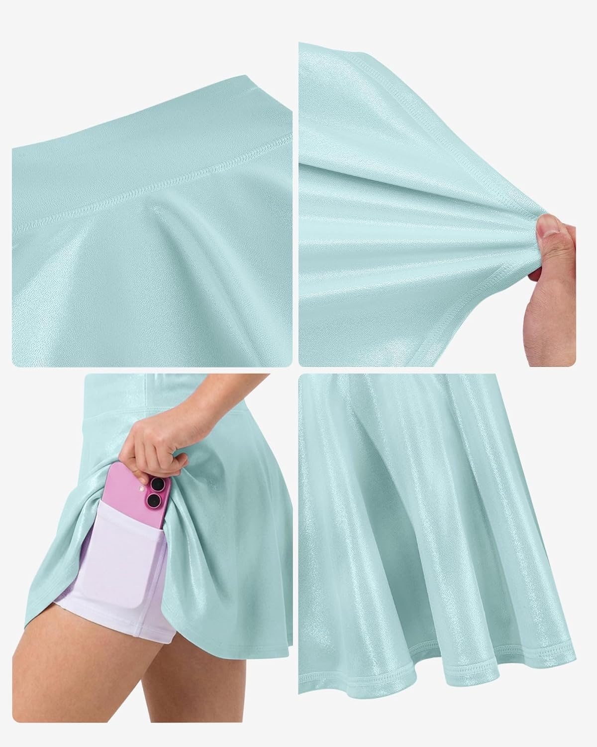 Stelle Girls Metallic Skirt with Short High Waisted Skort 6-15 Years(Light Blue)