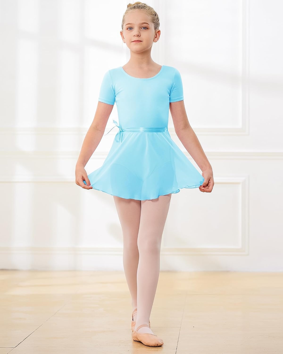 Stelle Girls Ballet Leotards Toddler Dance Combo with Skirt and Tights | Crew neck, Removable ballet skirt, Durable footed tights, Fully lined front, High elasticity & durable, Breathable(1-pool Blue)