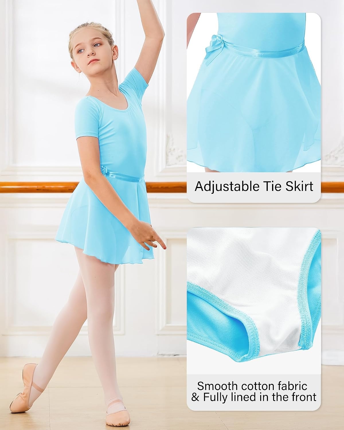 Stelle Girls Ballet Leotards Toddler Dance Combo with Skirt and Tights | Crew neck, Removable ballet skirt, Durable footed tights, Fully lined front, High elasticity & durable, Breathable(1-pool Blue)