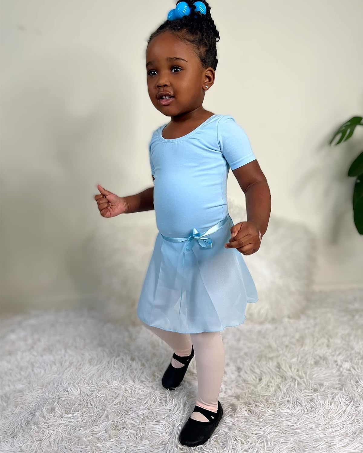 Stelle Girls Ballet Leotards Toddler Dance Combo with Skirt and Tights | Crew neck, Removable ballet skirt, Durable footed tights, Fully lined front, High elasticity & durable, Breathable(1-blue)